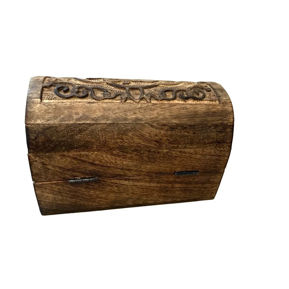 Vintage Wood Hand Carved Elephant Box Hinged Domed Lid 7